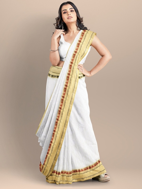 

BharatSthali White & Black Silk Cotton Mangalagiri Saree