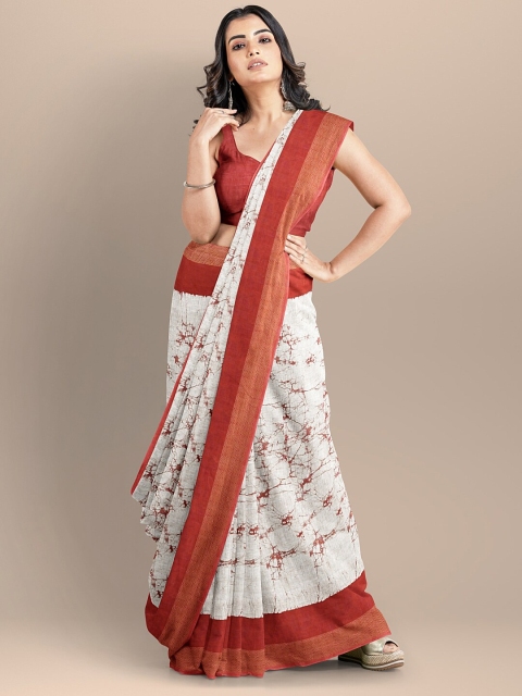 

BharatSthali Red & White Batik Pure Linen Narayan Peth Saree