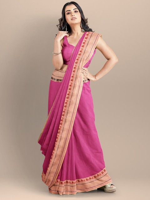 

BharatSthali Magenta & Beige Woven Design Silk Cotton Mangalagiri Saree