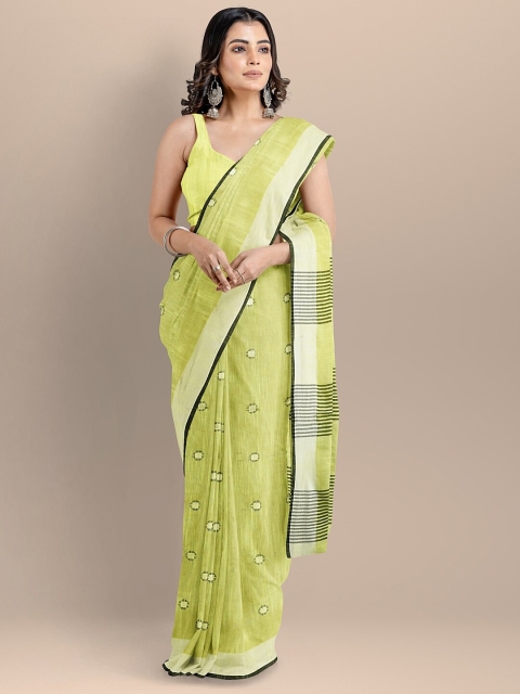 

BharatSthali Green & White Woven Design Pure Cotton Mangalagiri Saree