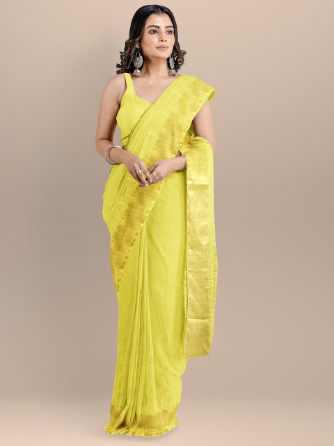 

BharatSthali Yellow & Gold-Toned Silk Cotton Mangalagiri Saree