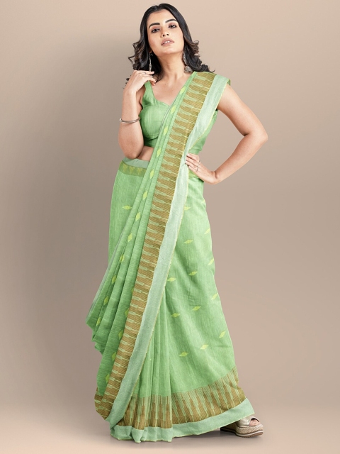 

BharatSthali Green & Beige Woven Design Pure Cotton Maheshwari Saree