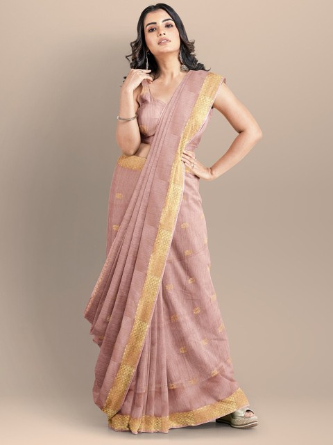 

BharatSthali Pink & Beige Woven Design Silk Cotton Mangalagiri Saree