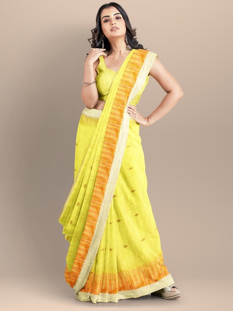 

BharatSthali Yellow & Orange Woven Design Pure Cotton Maheshwari Saree