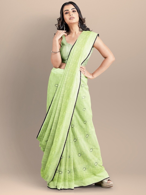 

BharatSthali Green & Black Woven Design Pure Cotton Taant Saree