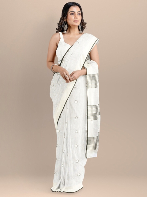 

BharatSthali White & Grey Woven Design Pure Cotton Mangalagiri Saree