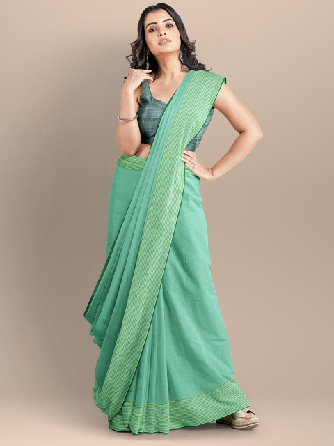 

BharatSthali Sea Green Zari Pure Cotton Maheshwari Saree