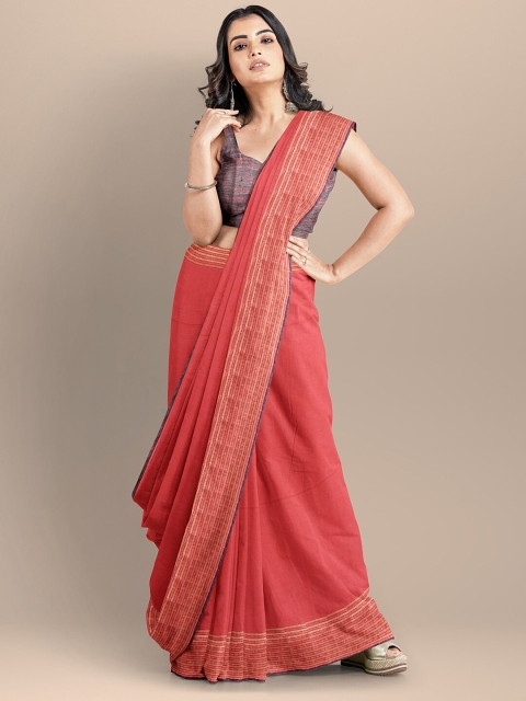 

BharatSthali Red & Gold-Toned Pure Cotton Maheshwari Saree