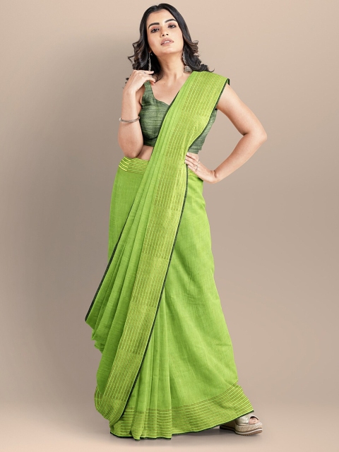 

BharatSthali Green & Gold-Toned Pure Cotton Maheshwari Saree