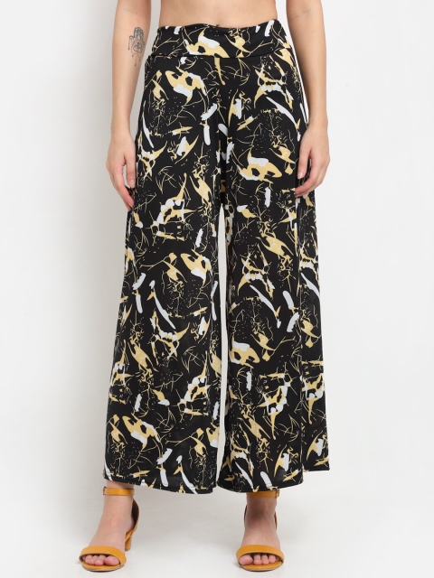 

NEUDIS Women Black & White Floral Printed Knitted Cropped Palazzos
