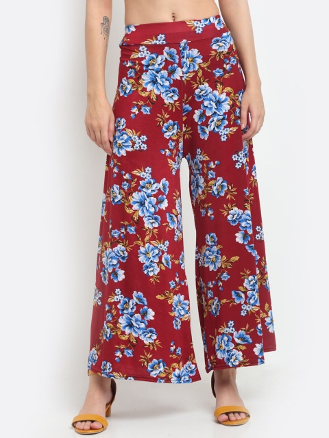 

NEUDIS Women Maroon & Blue Floral Printed Knitted Cropped Palazzos