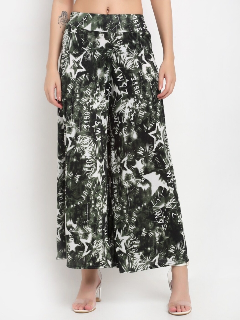 

NEUDIS Women Black & White Printed Knitted Cropped Palazzos