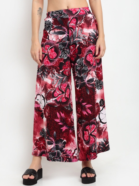 

NEUDIS Women Red & Grey Floral Printed Flared Knitted Palazzos