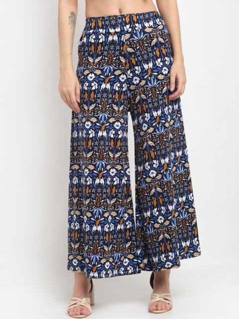

NEUDIS Women Blue & White Floral Printed Knitted Cropped Palazzos