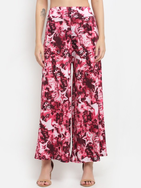 

NEUDIS Women Pink Floral Printed Flared Knitted Palazzos
