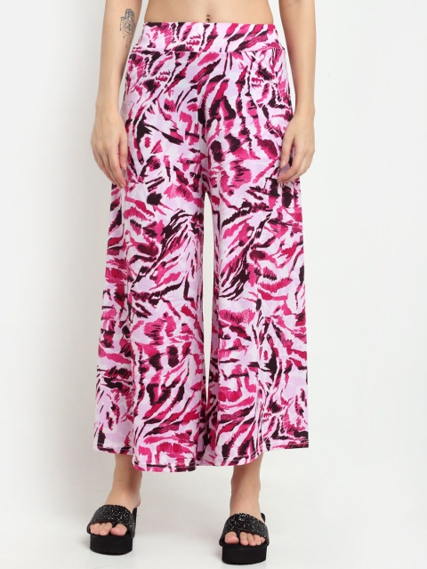 

NEUDIS Women White & Pink Floral Printed Knitted Cropped Palazzos