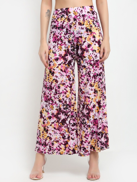 

NEUDIS Women Pink & Yellow Floral Printed Knitted Palazzos
