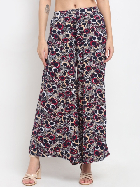 

NEUDIS Women Black & White Printed Flared Knitted Palazzos
