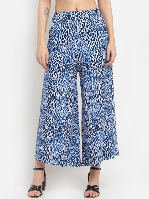 

NEUDIS Women Blue & White Animal Printed Knitted Cropped Palazzos