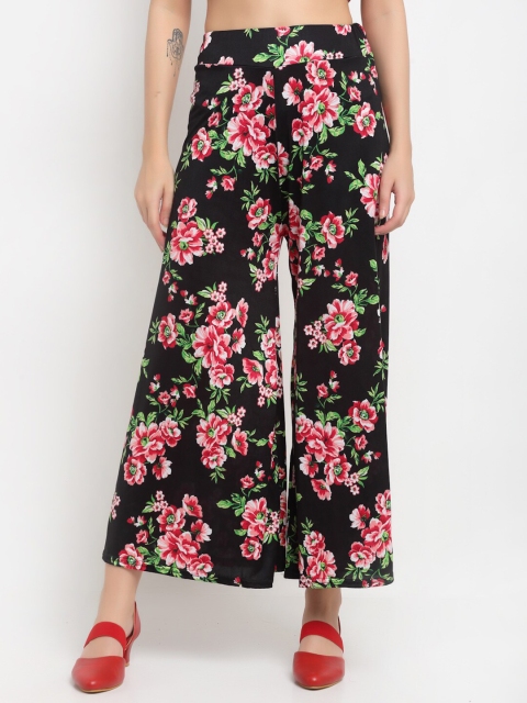 

NEUDIS Women Black & Red Floral Printed Flared Knitted Palazzos
