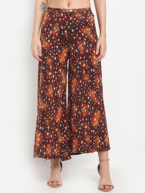 

NEUDIS Women Brown & Orange Printed Flared Knitted Palazzos
