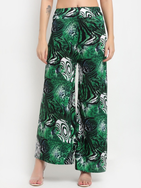 

NEUDIS Women Green & White Printed Flared Knitted Palazzos