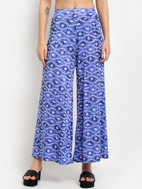 

NEUDIS Women Blue & White Printed Flared Knitted Palazzos