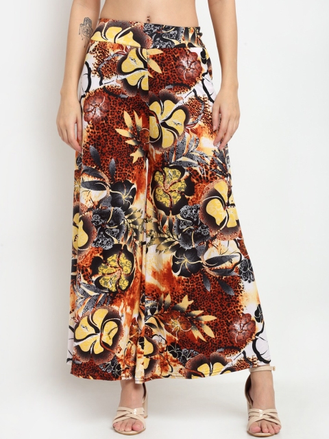 

NEUDIS Women Brown & Black Floral Printed Knitted Cropped Palazzos