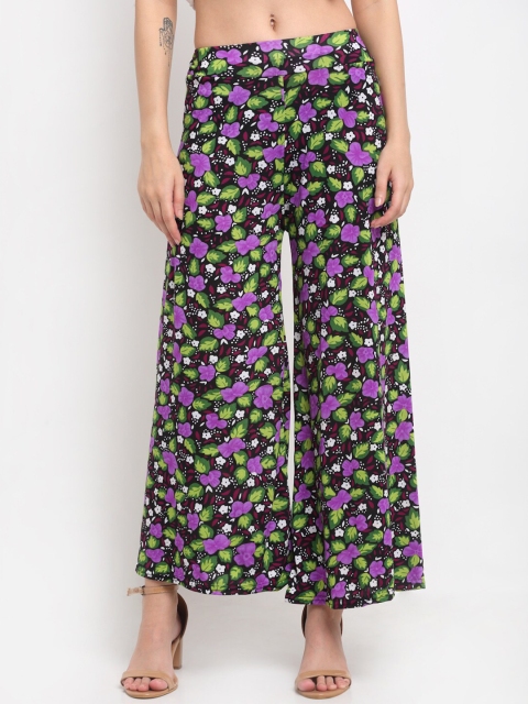 

NEUDIS Women Black & Green Floral Printed Knitted Cropped Palazzos