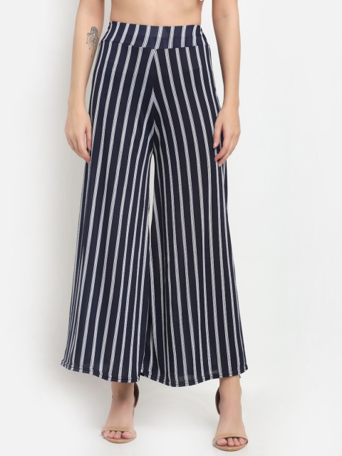 

NEUDIS Women Navy Blue & White Striped Flared Knitted Palazzos