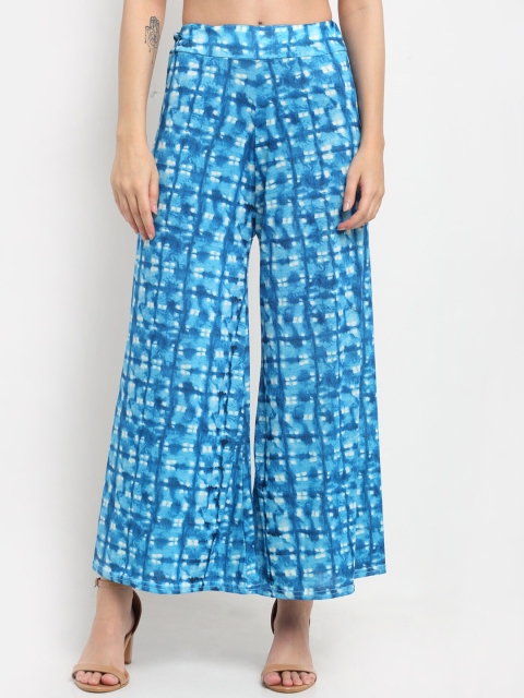 

NEUDIS Women Turquoise Blue & White Printed Flared Knitted Palazzos