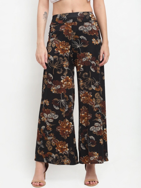 

NEUDIS Women Black & Brown Floral Printed Flared Knitted Palazzos