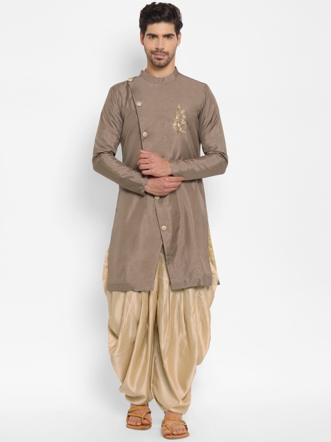 

EthnoVogue Men Brown Embroidered Angrakha Kurta with Dhoti Pants