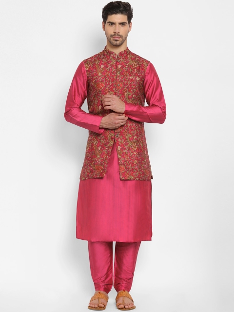 

EthnoVogue Men Pink Solid Regular Kurta Set With Nehru Jacket