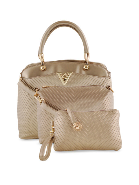 

Pez dorado Gold-Toned Set Of 3 Textured Structured Handheld Bags