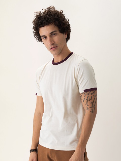 

DAMENSCH Men Statement Cream-Coloured Pure Cotton T-shirt