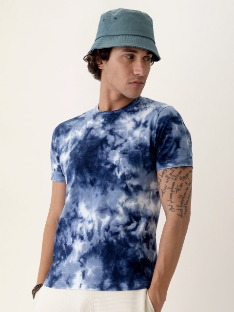 

DAMENSCH Men Statement Blue Tie and Dye Pure Cotton T-shirt