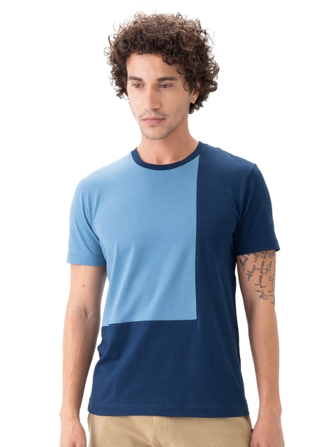 

DAMENSCH Men Statement Blue Colourblocked Pure Cotton T-shirt
