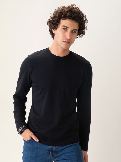 

DAMENSCH Men Constant 500 Day Black Pure Cotton Regular Fit Step-Out T Shirt