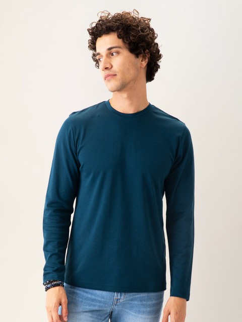 

DAMENSCH Men Constant 500 Day Blue Pure Cotton Regular Fit Step-Out T Shirt