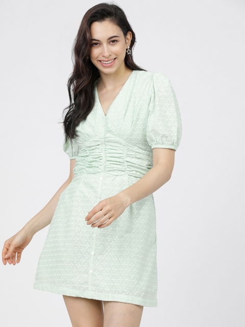 

Tokyo Talkies Green Embroidered A-Line Mini Dress