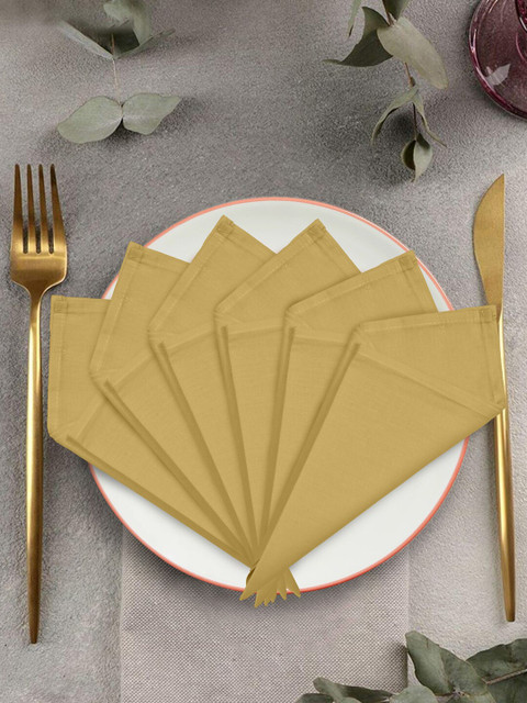 

Clasiko Set Of 6 Yellow Solid Organic Cotton Table Napkins