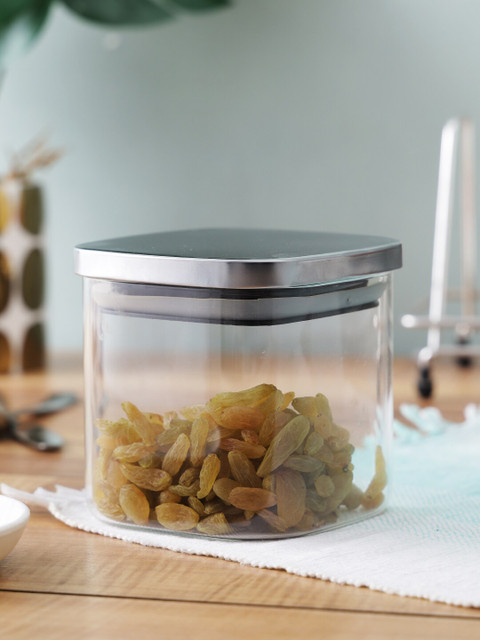 

Sanjeev Kapoor Transparent & Silver-Toned Solid Square Jar