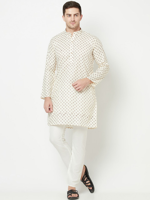 

Purple State Men Off White Ethnic Motifs Printed Regular Pure Cotton Kurta with Pyjamas