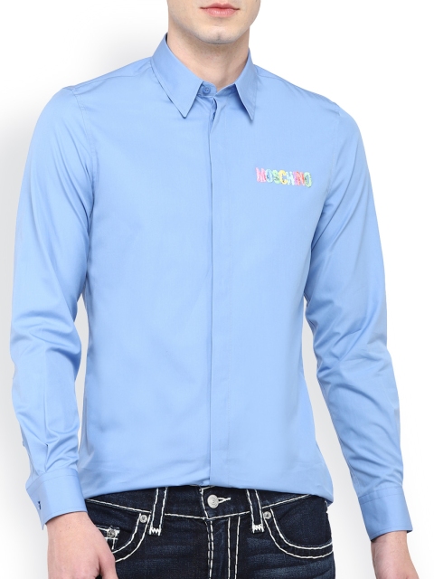 

MOSCHINO COUTURE Men Blue Opaque Cotton Casual Shirt
