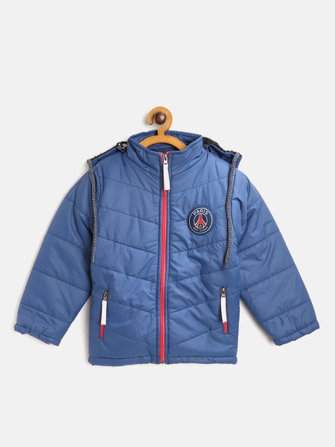 

GAME BEGINS Boys Navy Blue Solid Padded Detachable Hood Jacket