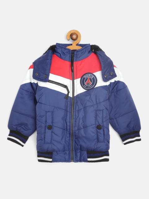 

GAME BEGINS Boys Blue & Red Colourblocked Bomber Jacket with Detachable Hood