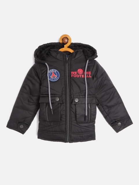 

GAME BEGINS Boys Black Solid Faux Fur Lined Padded Jacket with Detachable Hood