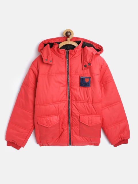 

GAME BEGINS Boys Red Solid Padded Jacket with Detachable Hood
