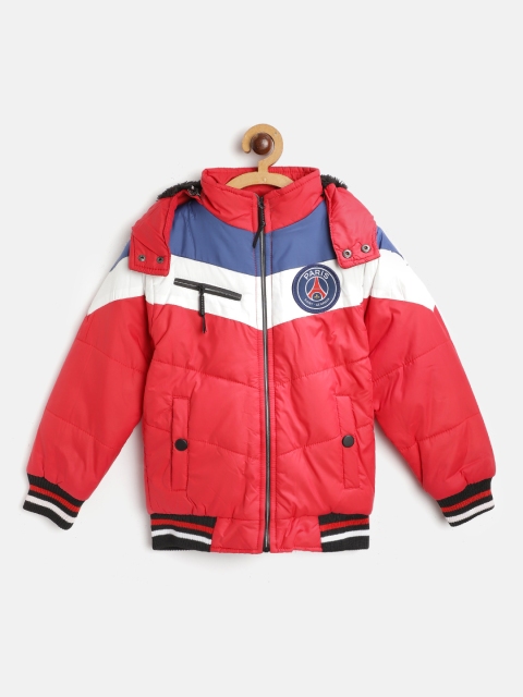 

GAME BEGINS Boys Red & Blue Colourblocked Bomber Jacket with Detachable Hood